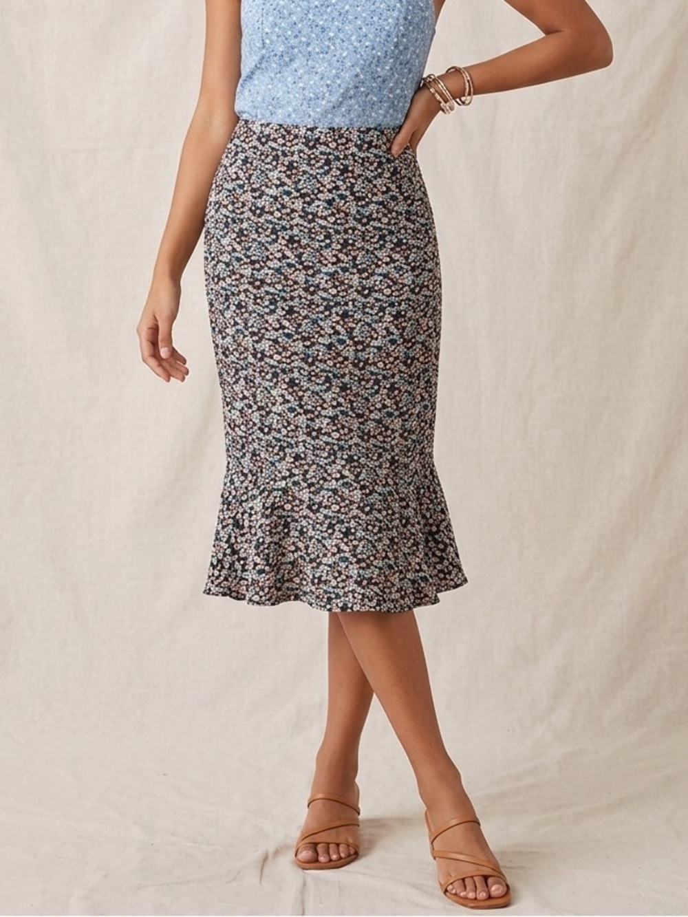 NWT Ann Taylor Burgundy Floral Flounce Midi Skirt Size 2( US-XS/S)